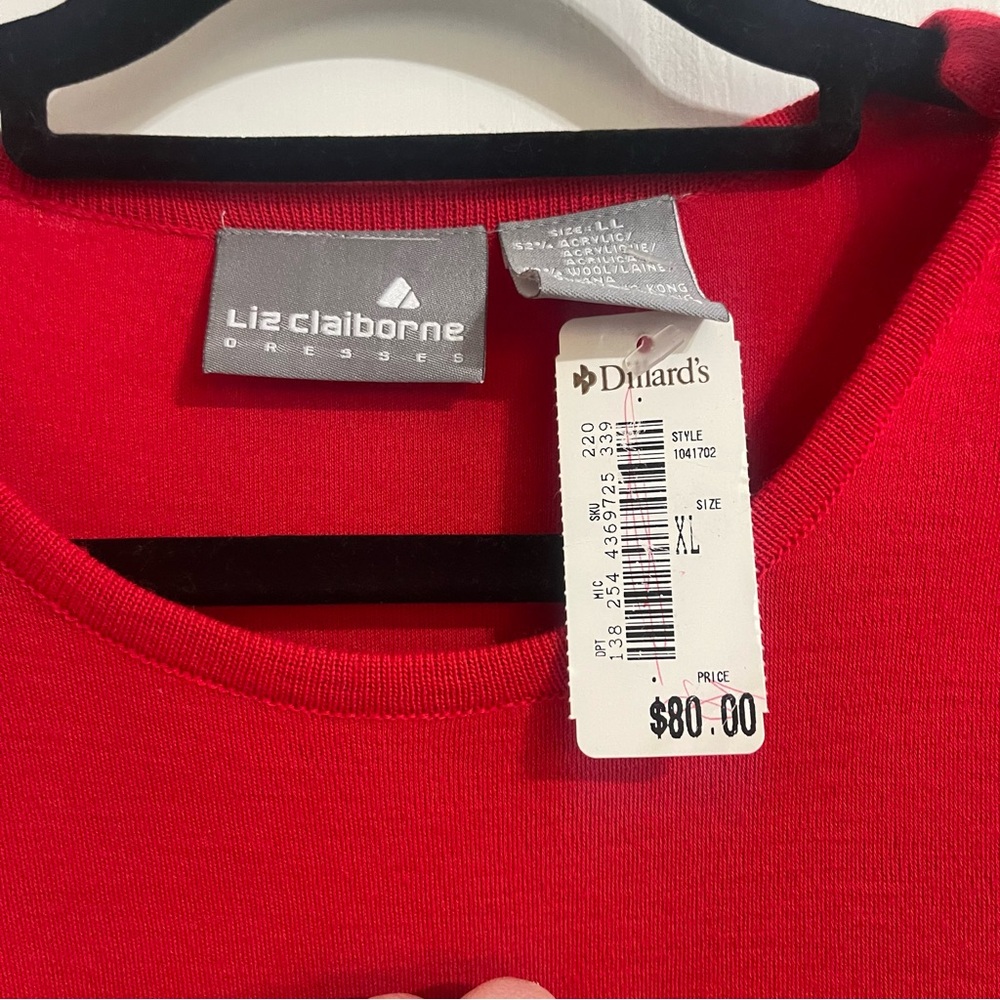 Liz Claiborne Vintage Red Long Sleeve Dress with Button Accents & Shoulder Pads - Picture 5 of 10